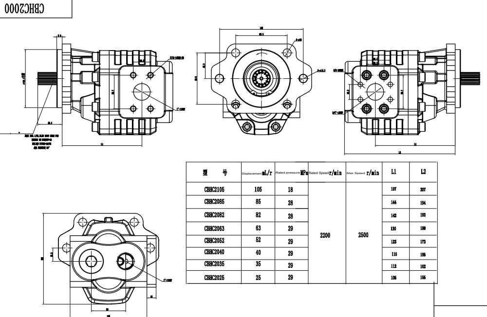 CBHC-2082 82 cc/giro 28 MPa (4061 psi) Pompa a ingranaggi idraulica drawing image