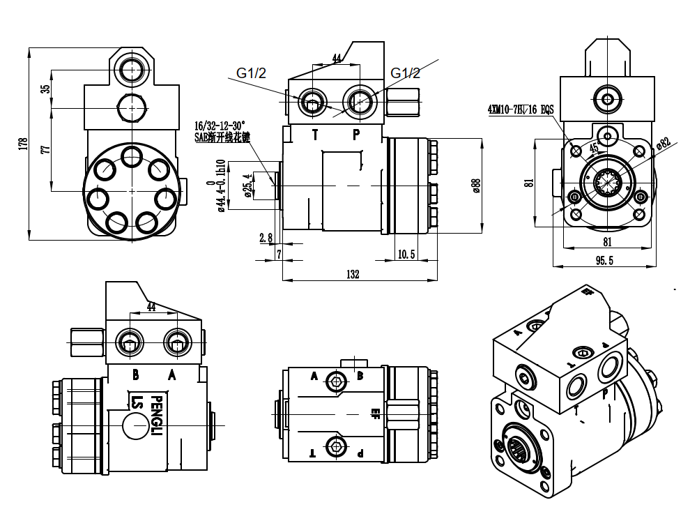 101S-5T-100-PV80 100 ml/r 10 L/min Unità di Sterzo drawing image