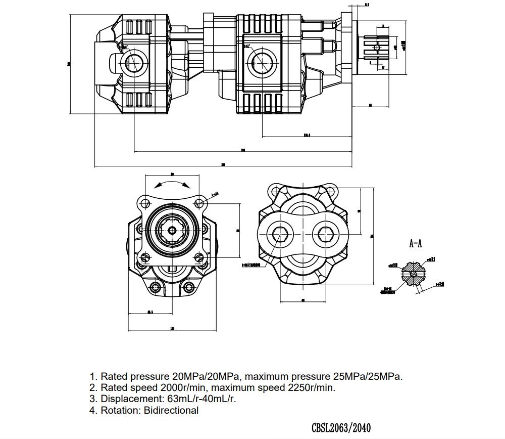 CBSL-2063-2040 63 cc/rev 20 MPa (2900 psi) Pompa a ingranaggi idraulica drawing image