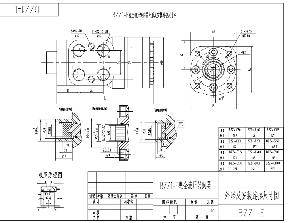 BZZ1-E100B 100 ml/r 7,5 L/min Unità di Sterzo drawing image