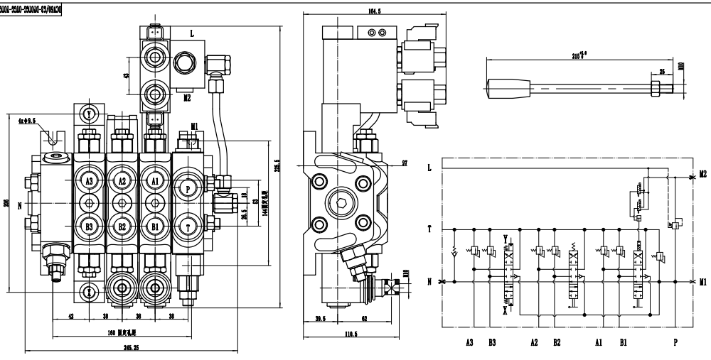 DCV60 Elettroidraulico 3 Spool Valvola direzionale sezionale drawing image