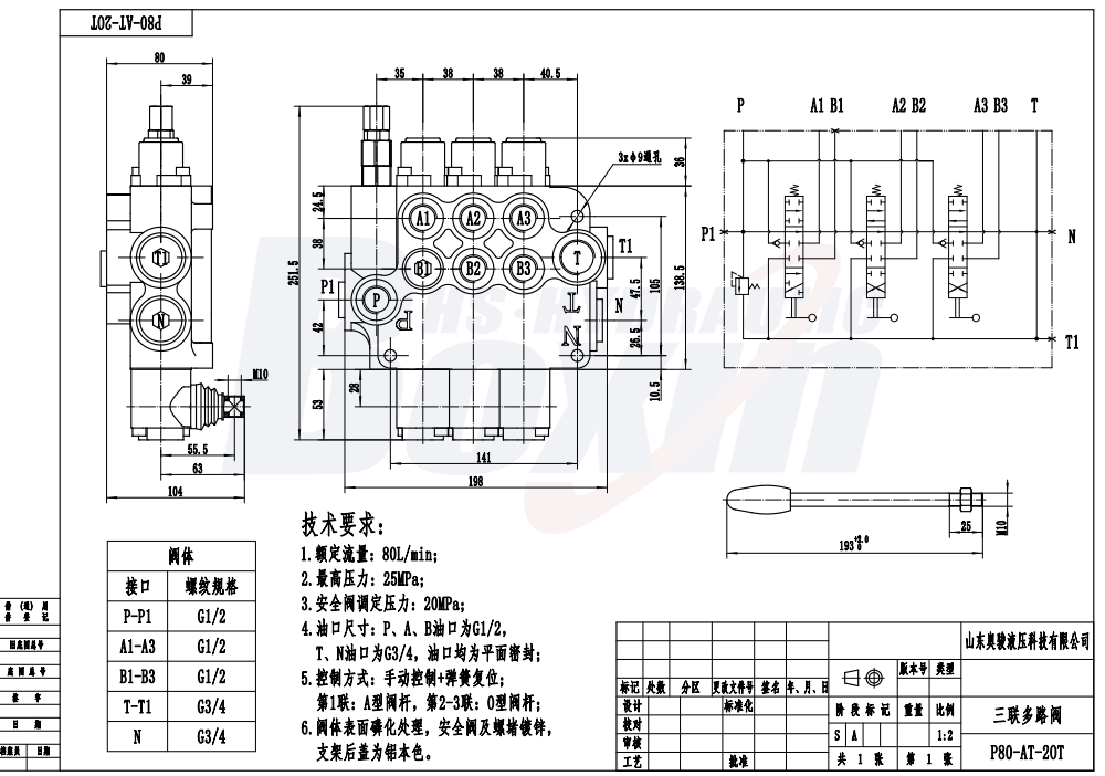P80-G12-G34-AT-2OT Manuale 3 Spole Valvola direzionale monoblocco drawing image