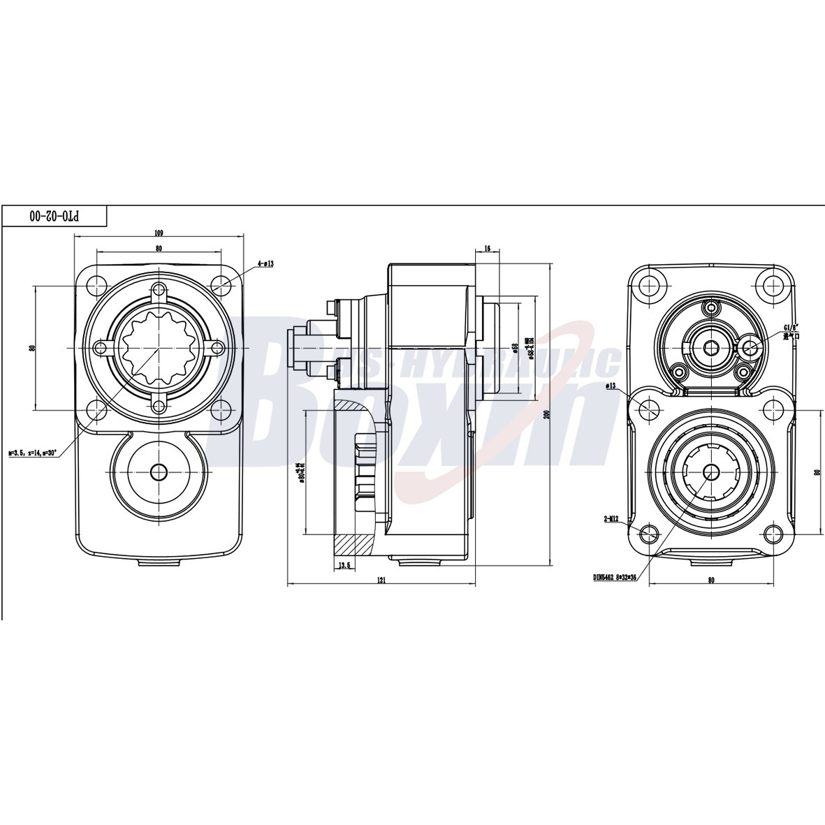PTO-03 284Nm Power Take Off Unit for Hydraulic Systems drawing image