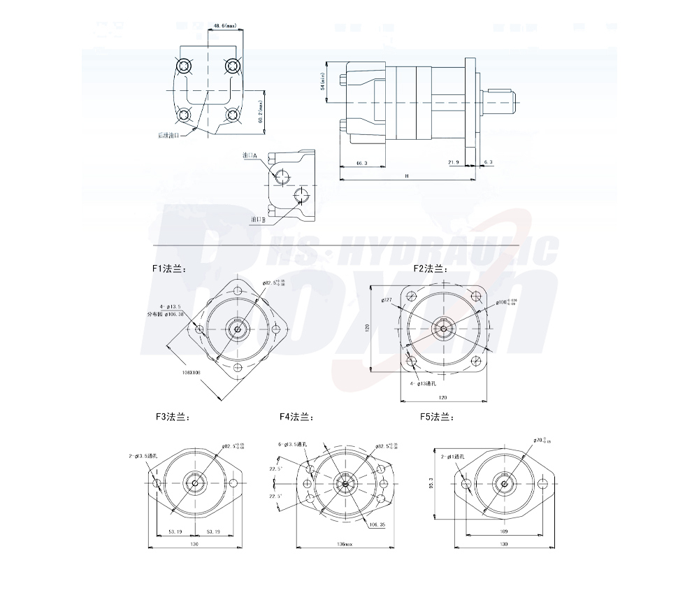 Motore a Valvola Direzionale Manuale BM5 160 cc/giro 75 L/min Motore Idraulico drawing image