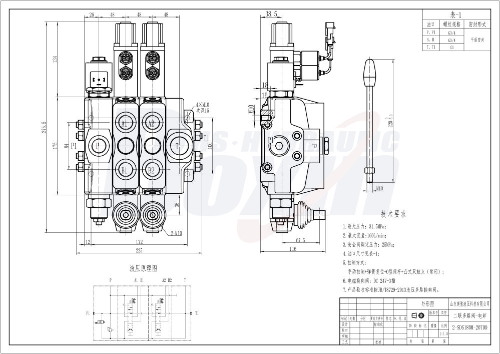 Multi-Spool Sectional Directional Valve SDS180-PG2-2OTDD Series drawing image