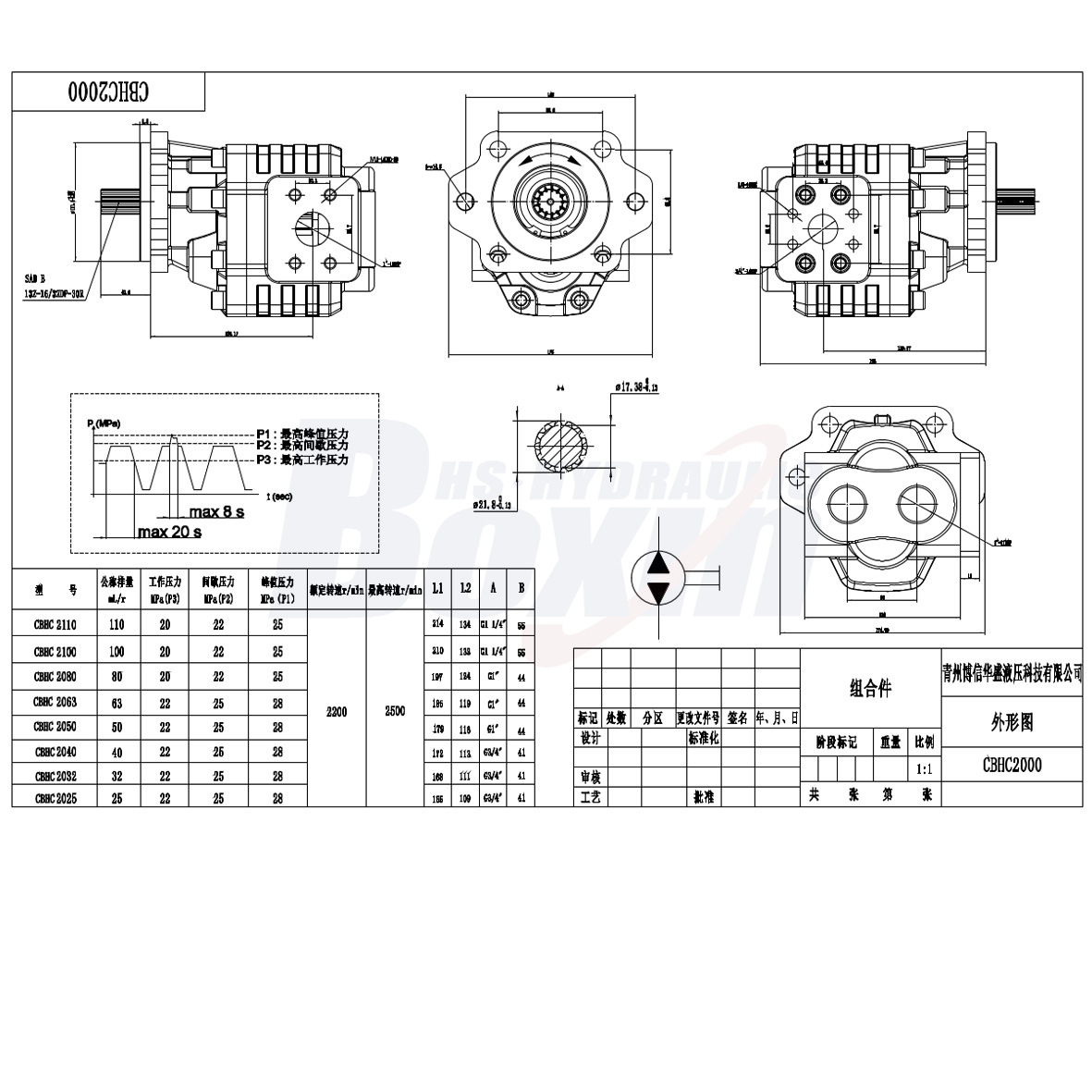 CBHC-2082 28 MPa (4061 psi) Hydraulic Gear Pump for Industrial Applications drawing image