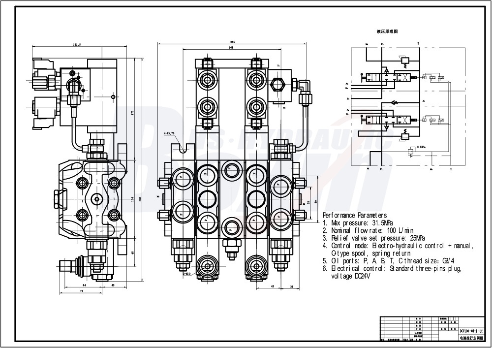 DCV100-OT-J-OT Elettroidraulico 2 Spole Valvola direzionale sezionale drawing image