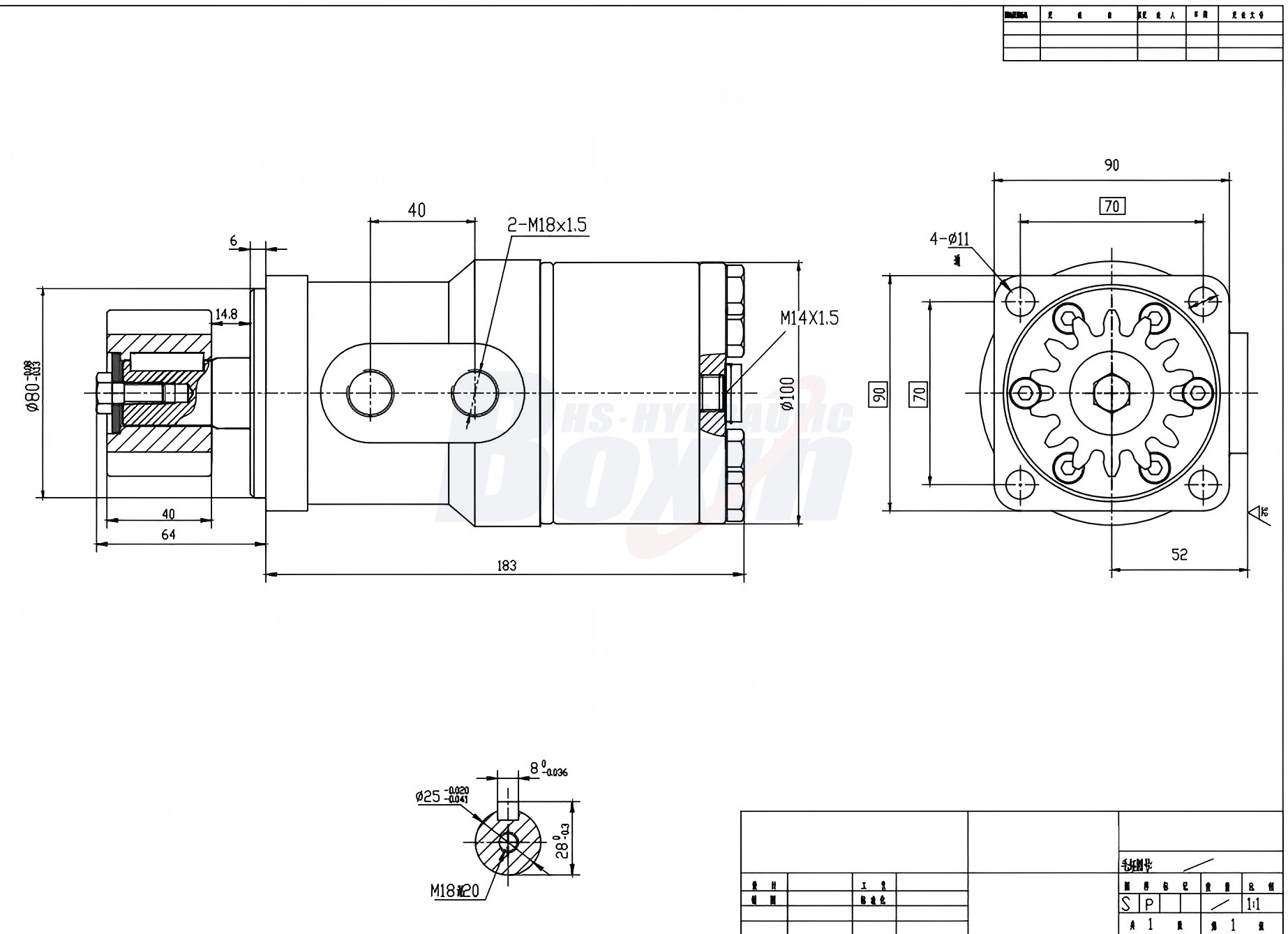 Motore idraulico a cicloide BMR-2 63 cc/giro 53 L/min Motore Idraulico drawing image